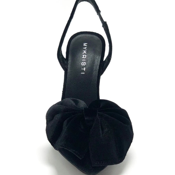 NIB WOMEN'S BLACK VELVET BOW SLINGBACK HIGH HEELS - Picture 9 of 10